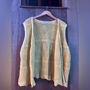 Yellow (Size 3X) Crochet Cotton Blend Vest Boho Festival Autumn Layering Cozy